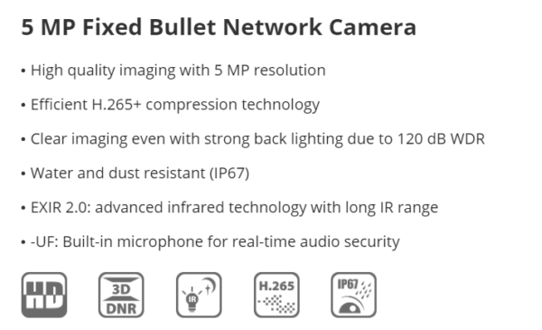 كاميرا هكفيجون 5م شبكية من هكفيجون DS-2CD1053G0-I