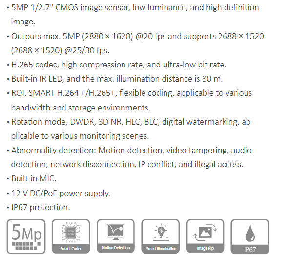 كاميرا داهوا الداخلية Dahua IPC-HDW1530T-S6 هي كاميرا شبكية من نوع Eyeball بدقة 5 ميجابكسل