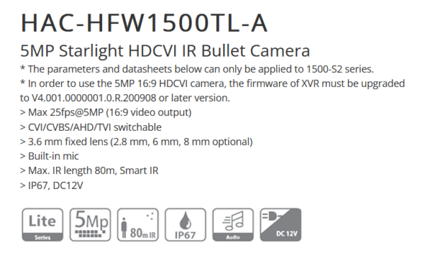 كاميرا داهوا Dahua DH-HAC-HFW1500TLN-A-0360B HDCVI من نوع Bullet بدقة 5 ميجابكسل
