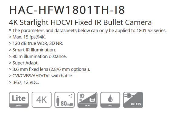 الكاميرا داهوا DH-HAC-HFW1801THN-I8 هي كاميرا مراقبة عالية الدقة مصممة لتلبية احتياجات المراقبة الأمنية بكفاءة
